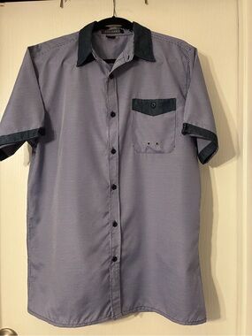 Ego Mania Short Sleeve Check Shirt with Contrast Collar - Blue size L